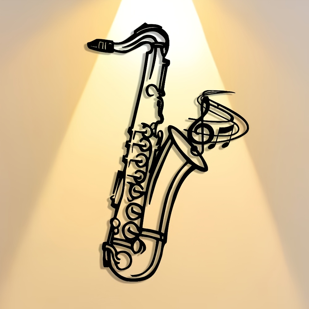Audio Music Live - Metalen wanddecoratie saxofoon decoratieve plaquette, zwart
