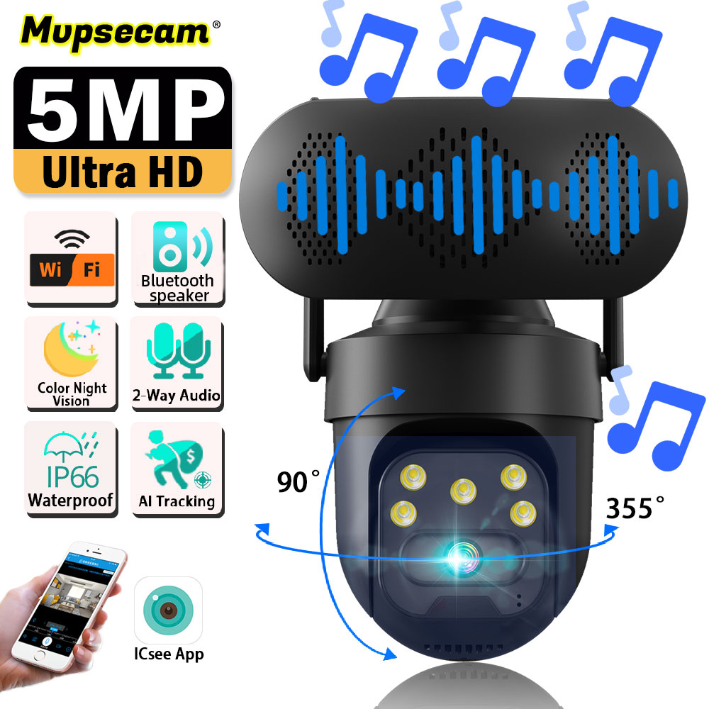 ICSEE 5MP WiFi PTZ IP-camera m - Audio Music Track recensie en prijs